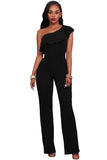 Black One Shoulder Ruffle Jumpsuit