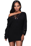 Black Crisscross Knitted Long Sweater