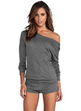 Gray Casual Off Shoulder Long Sleeve Romper