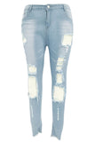 Light Denim Destroyed Frayed Hem Skinny Jeans