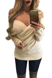 Apricot Wrap Front V Neck Ribbed Long Sleeve Sweater