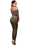 Olive Green Faux Suede Off-the-shoulder Jumpsuit