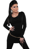 Black Knit V Neck Chain Lace up Back Sweater Top