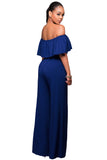 Blue Off Shoulder Belted Wide Leg Jumpsuit