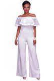 White Embroidery Ruffle Top Off Shoulder Jumpsuit