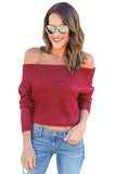 Red Off Shoulder Faux Marten Knit Sweater