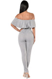 Gray Off Shoulder Neckline Ruffle Detail Fitted Jumpsuit