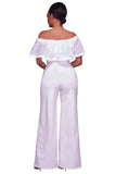 White Embroidery Ruffle Top Off Shoulder Jumpsuit