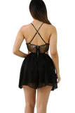Black Crochet Bralette Cutout A-line Chiffon Romper