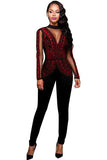 Rosy Steampunk Studded Pattern Mesh Insert Jumpsuit