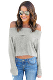 Grey Off Shoulder Faux Marten Knit Sweater