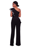 Black One Shoulder Falbala Design Jumpsuits