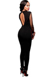 Rosy Steampunk Studded Pattern Mesh Insert Jumpsuit