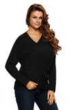 Black Long Sleeve Chunky Cross Wrap V Neck Tunic Pullover Sweater