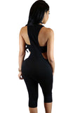 Black Spaghetti Straps Hollow-out Cropped Jumpsuit