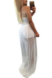 White Floral Embroidery Romper with Maxi Mesh