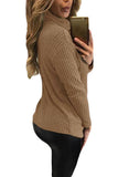 Apricot Turtleneck Lace Up Grommet V Plunge Sweater