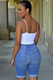 Blue Denim Destroyed Bermuda Shorts