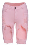 Pink Destroyed Cutoff Bermuda Shorts
