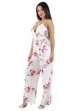 White Pink Floral Sexy V Neck Jumpsuit