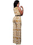 White Yellow Tapestry Print Belted Jumpsuit