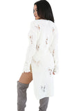 White Long Sleeve Hi-lo Distress Sweater Top