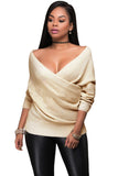 Apricot Wrap Front V Neck Ribbed Long Sleeve Sweater