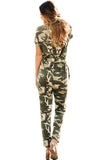 Camouflage Short Sleeve Drawstring Casual Jumpsuit