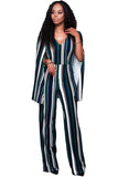 Green Blue Stripes Cape Jumpsuit