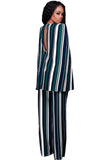 Green Blue Stripes Cape Jumpsuit