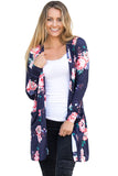 Navy Blue Long Sleeve Floral Cardigan