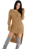 Khaki Long Sleeve Hi-lo Distress Sweater Top