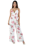 White Pink Floral Sexy V Neck Jumpsuit