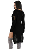 Black Long Sleeve Hi-lo Distress Sweater Top