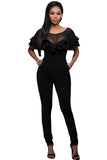 Black Mesh Insert Double Ruffle Jumpsuit