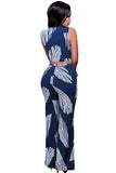 Navy White Print Button Front Belted Jumpsuit