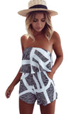 Chic Striped Print Ruffle Strapless Romper