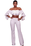 White Ruffle Off-the-shoulder Belted Jumpsuit