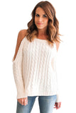 White Daring Cold Shoulder Cable Knit Sweater