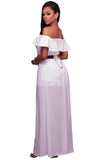 White Frill Off Shoulder Chiffon Maxi Romper Dress