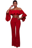 Red Ruffle Off-the-shoulder Belted Jumpsuit