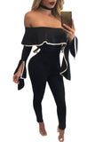 Black Flounce Off Shoulder Bell Sleeve Jumpsuit