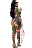Deep Cut Floral Print Belt Bodycon Jumpsuit