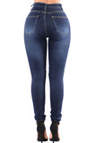 Blue Denim Wash Ripped Cutout Skinny Jeans