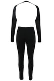 Black Deep V-Neck Mesh Long Sleeve Jumpsuit