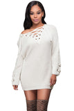 White Crisscross Knitted Long Sweater