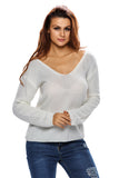 White Knitted Long Sleeve Plunge Jumper