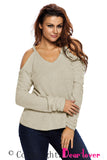 Apricot Cold Shoulder Knit Long Sleeves Sweater
