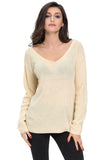 Apricot Knitted Long Sleeve Plunge Jumper