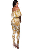 White Yellow Tapestry Print Belted Jumpsuit
